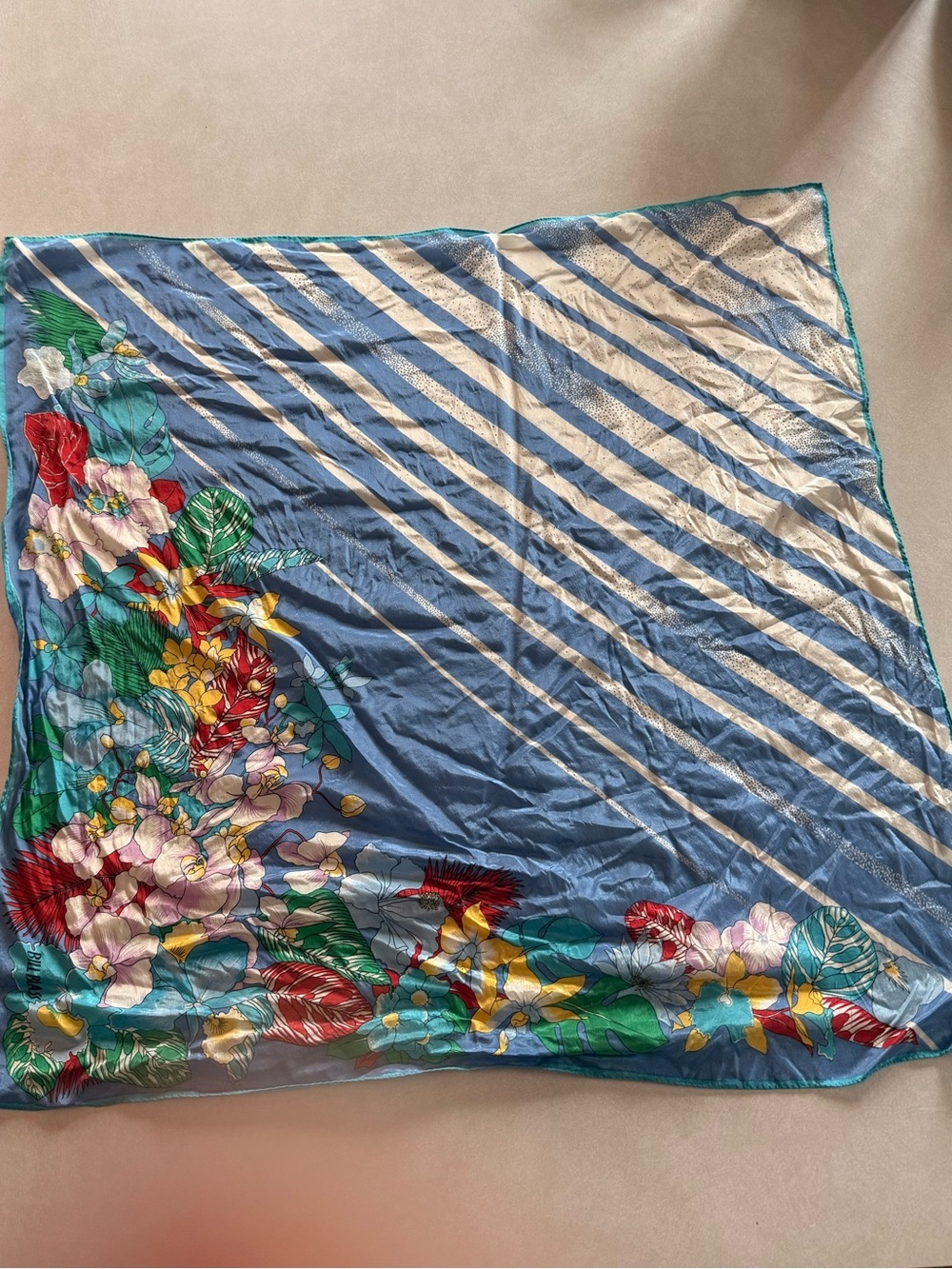 Bill Blass Blue Floral Square Scarf